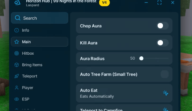 99 Nights in the Forest Horizon Hub Chop Aura Kill Aura Auto Chop Trees