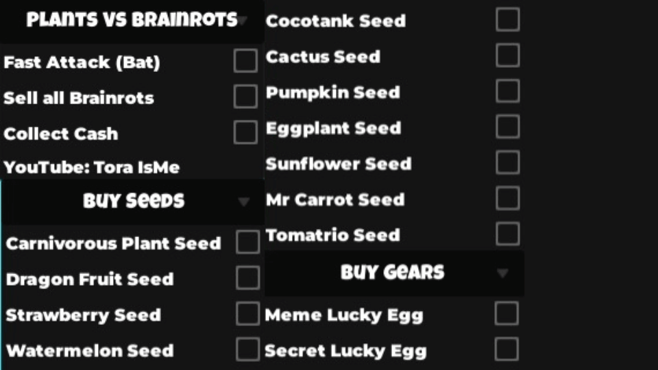 Tora isme, Fast Attack Bat, Sell All Brainrots Script