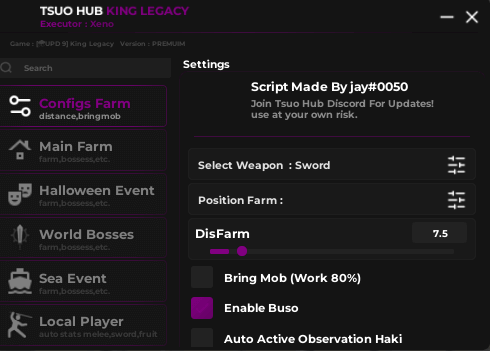 Weapon Sword Script, Enable Buso, Bring Mob Working
