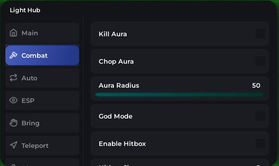 Light Hub Script, Kill Aura, Chop Aura, God Mode