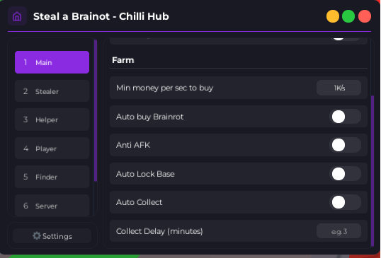 Chilli Hub Script | Auto Buy Brainrots, Auto Lock Base