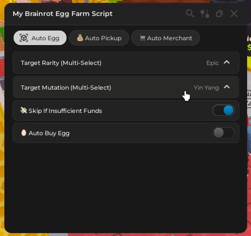 My Brainrot Egg Farm Script, Auto Buy(can sort by Rarity and Mutation) ,AutoMerchant ,Auto Sell