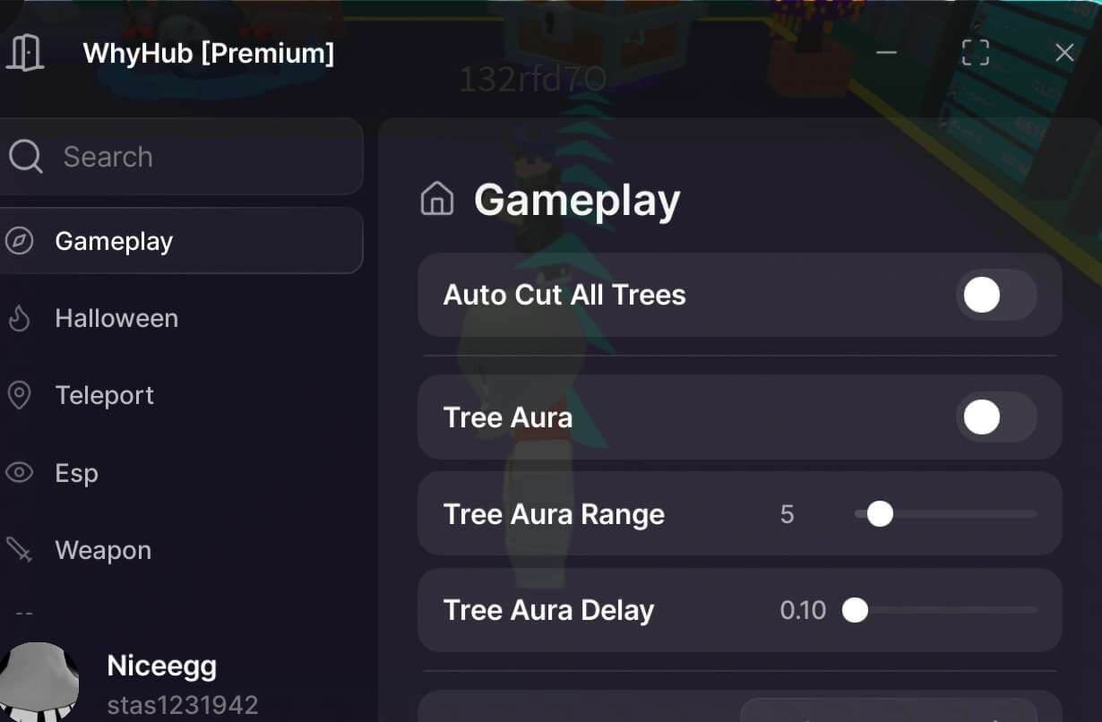 Cut Trees Auto Cut all trees, Tree Aura, Auto Spin Wheel, Teleport to any world, Custom Weapon Size and other