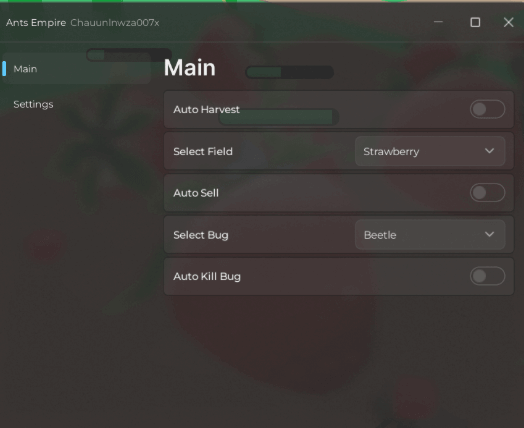 Ants empire Script Auto harvest Select Field