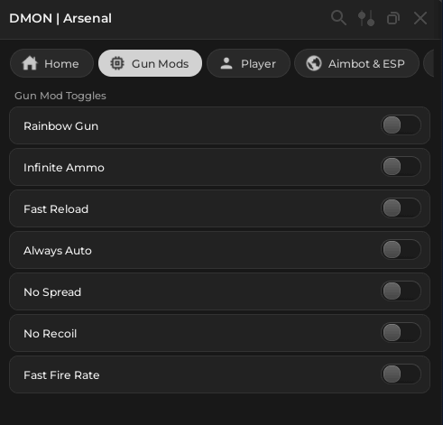 DMON Arsenal Script keyless Rainbow Gun