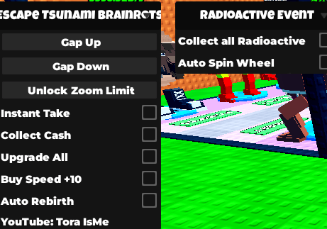 Escape Tsunami Brainrots Script - Collect cash, instant take, unlock zoom limit