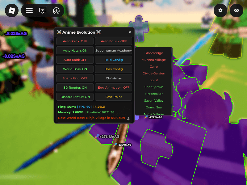 Anime Evolution Script - Auto Join Abuse Raid and World Boss Hunt