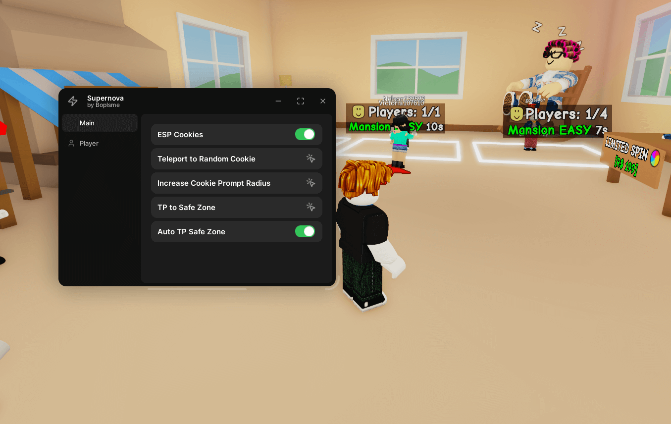 Supernova Hub Script | Esp Cookies, TP to Safe Zone, Auto Tp Safe Zone