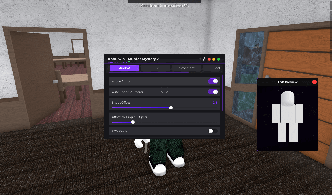 Anbu.win MM2 Script | active aimbot, Shoot offset, offset to ping multiplier