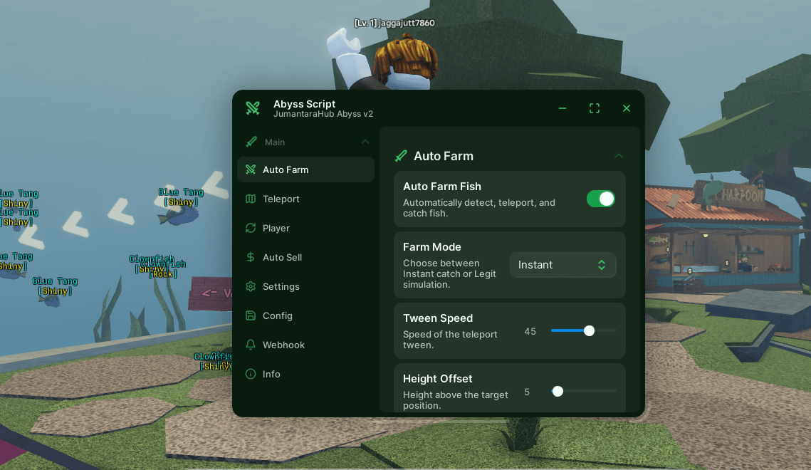 Abyss v2 script | Auto Farm, Teleport, Auto Sell