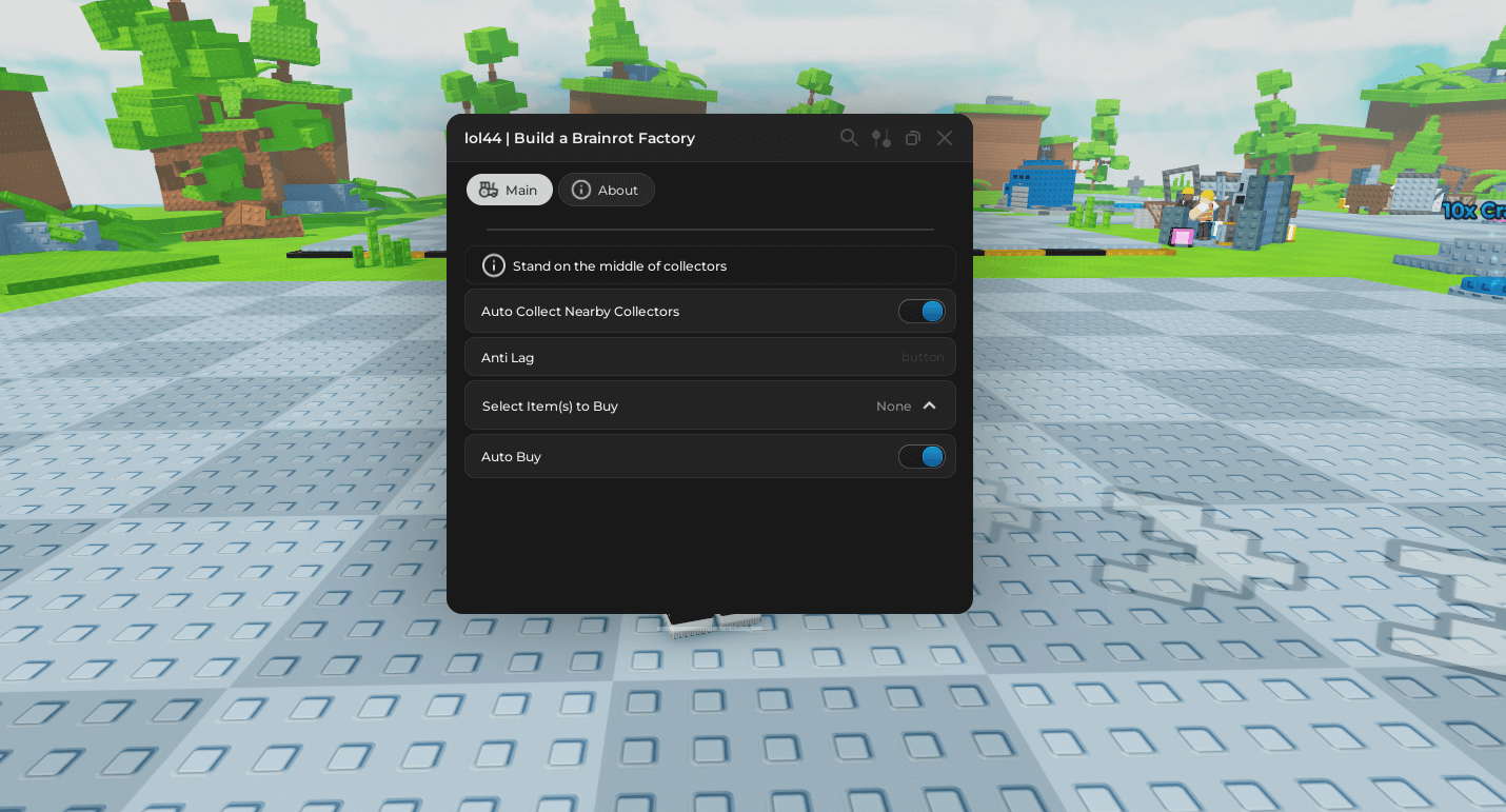 Lol44 Hub Script | Auto Collect Nearby collectors, Anti Lag, auto buy