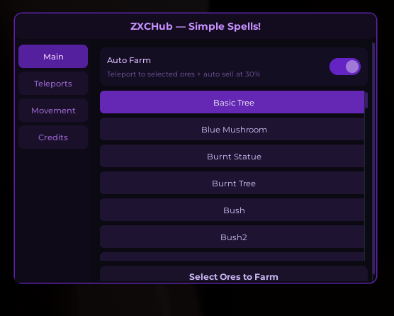 Simple Spells Script by ZXCHub - Auto Farm