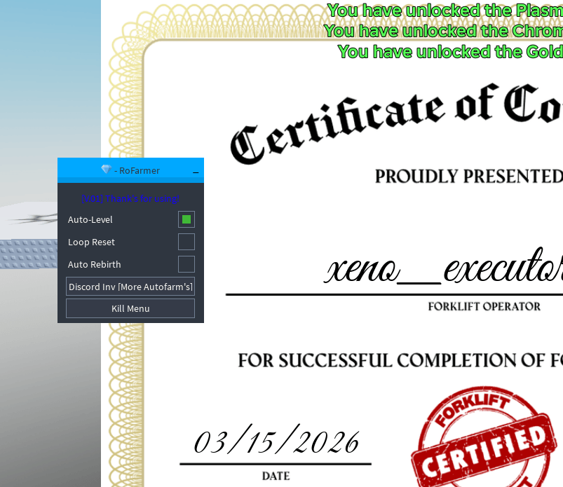 Become Forklift Certified Obby Script Keyless - Auto Farm Levels