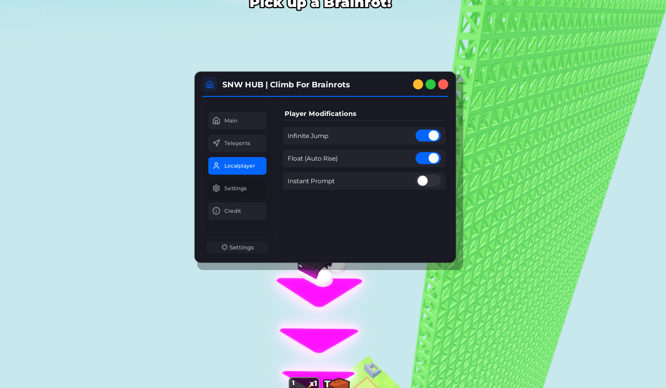 SNW Hub Climb for Brainrots Script Keyless | Infinite Jump, Float