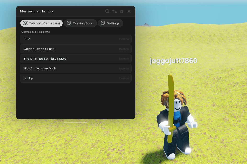 Merged lands Hub Script (Keyless) - FSM & Golden Techno Pack