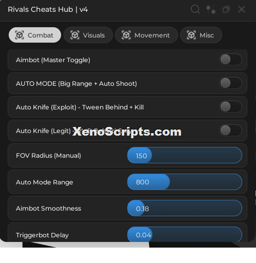 Rivals Cheats Hub v4 - Best OP keyless script hub aimbot esp auto knife