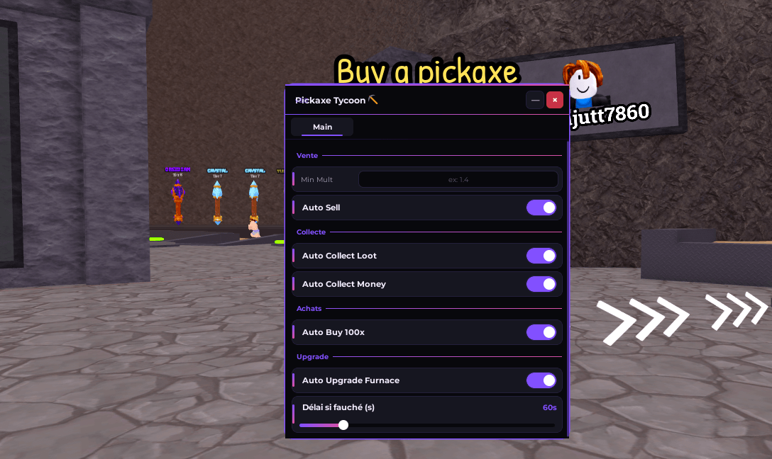Pickaxe Tycoon Script (Keyless) - Auto Collect Money & Auto Upgrade Furnace
