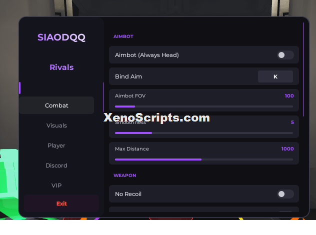 Siaodqq Rivals Aimbot (Always Head) and Trigger Bot Script Keyless OP 2026