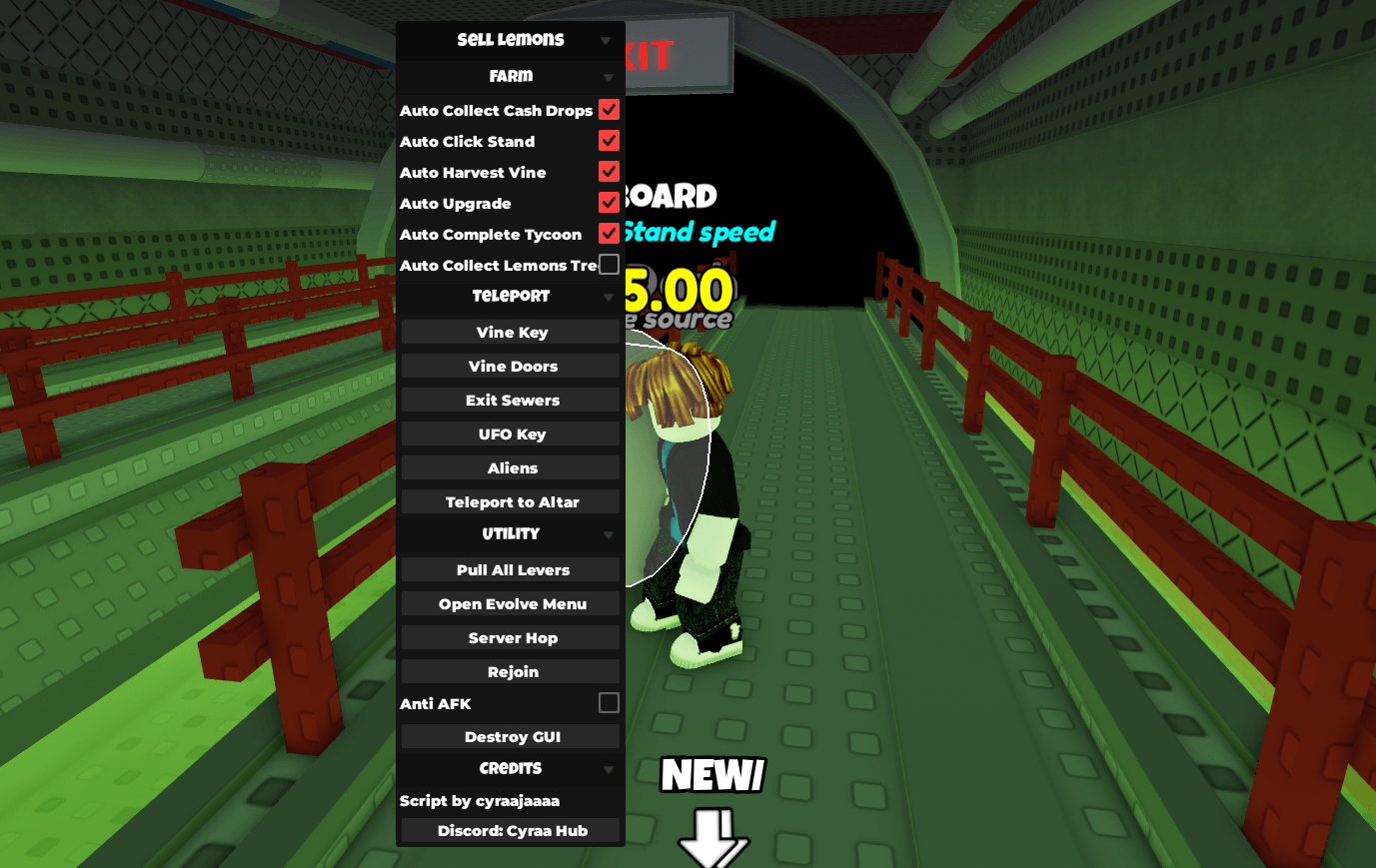 Cyraa Hub Sell Lemons Script (KeyLess) - Auto Collect Cash Drops & Auto Click Stand