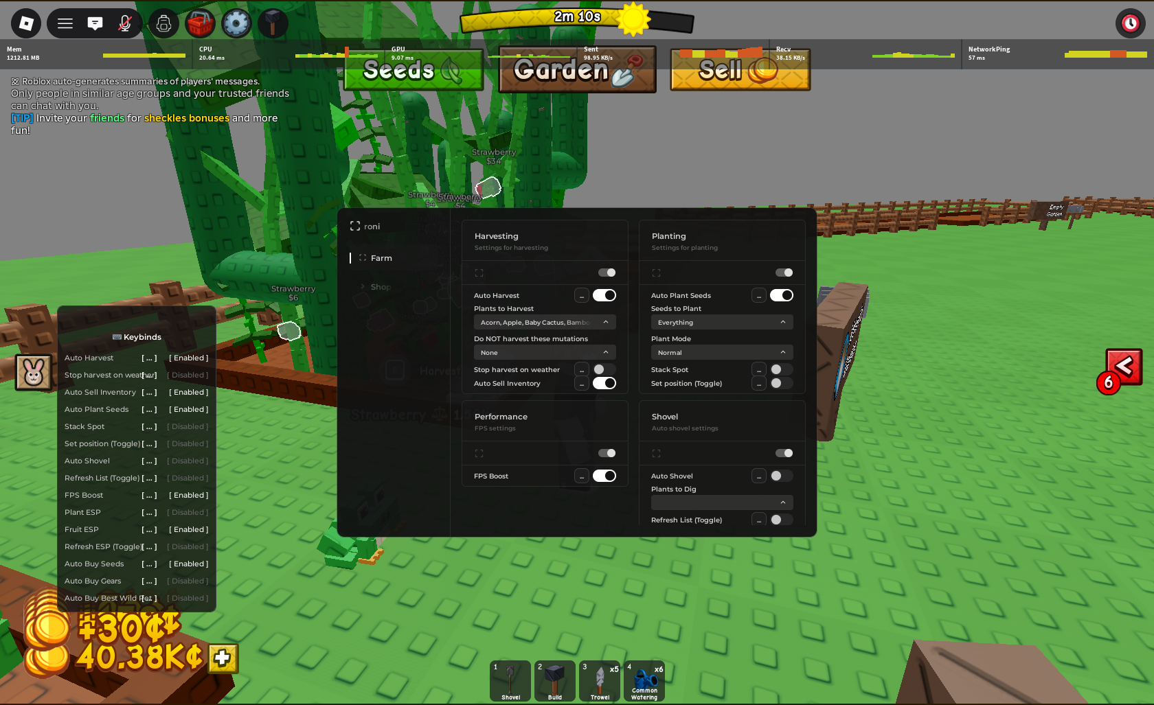 Roni Hub Auto Harvesting and Planting script OP