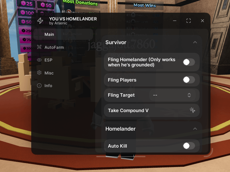 Arsenic Hub You vs Homelander Script OP (Keyless) - Fling Homelander & Auto Farm