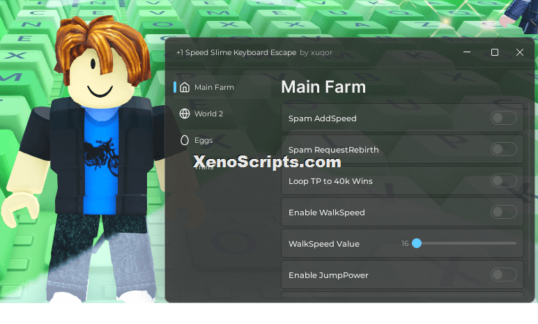 +1 Speed Slime Keyboard Escape Script by xuqor - Farm Speed