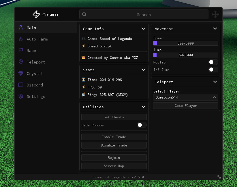 Cosmic Hub Legends of Speed Script (No Key) - AUTO FARM & AUTO HOOPS