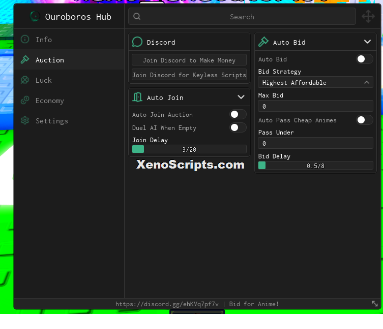 Bid for Anime script keyless - Auto join auction
