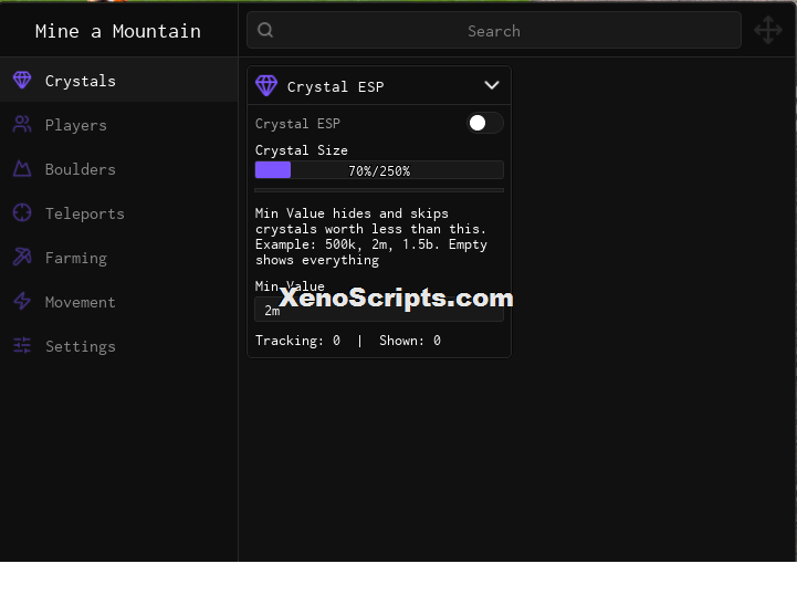 Crystal ESP script for Mine a Mountain (No Keys) - Auto farm