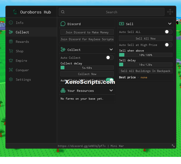 Mini War script by Ouroboros hub - Auto collect