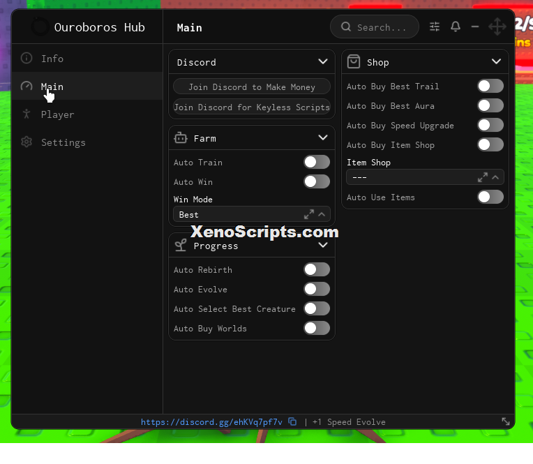 Ouroboros Hub keyless Script For +1 Speed Evolve