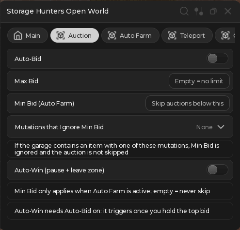 Storage Hunters: Open World script keyless