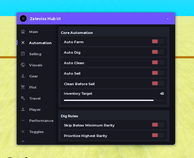Dig & Clean Script | Zateviss Hub UI