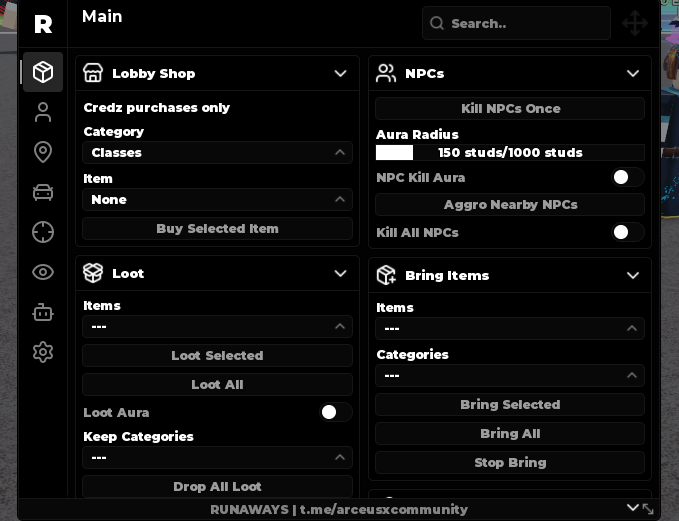 Runaways Auto farm script by Arceus X Community (No Keys)