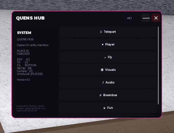 Quens Hub Universal script | Boombox Fly Fun