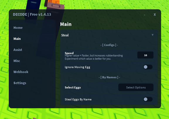 Decode v1.4.13 Steal an Egg script keyless | Auto steal, steal all infested