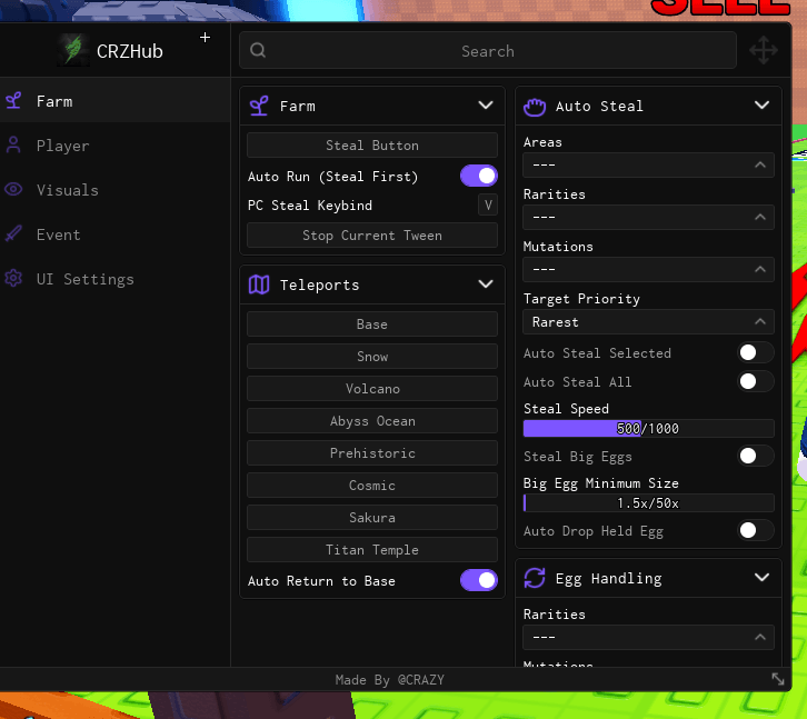 CRZHub Steal an Egg script keyless | Auto run