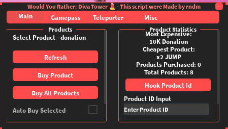 would you rather diva tower script keyless | get all gamepass