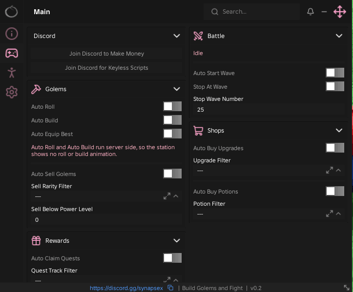 Build Golems and Fight script by Ouroboros Hub | Auto roll