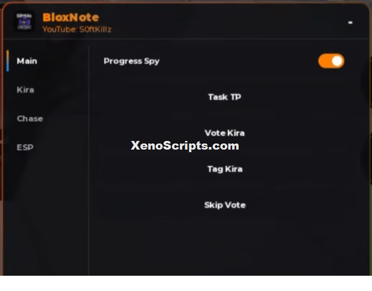 BloxNote script by Softkillz | Progress Spy, Aimbot, Kira