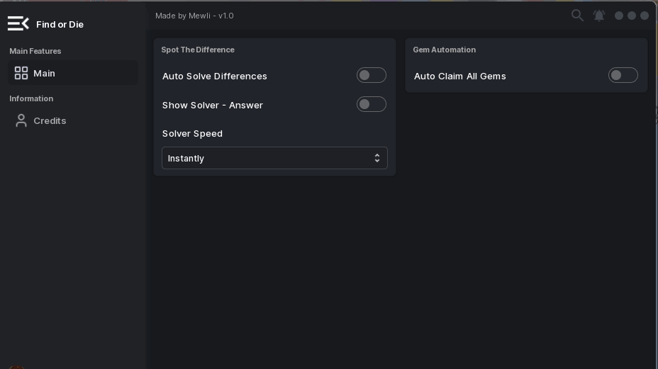 Find or Die script made by Mewli | auto solve differences