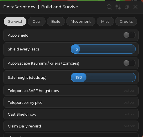 Build and Survive script keyless | auto shield, shield every sec