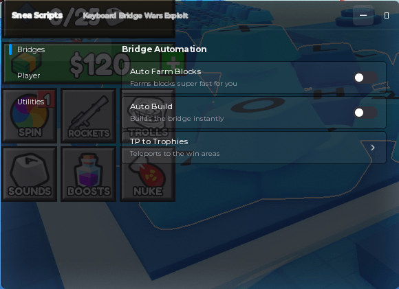 Keyboard Bridge Wars script keyless | auto farm blocks, auto build