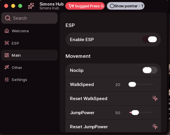Simons Hub Hide From The Hulk script keyless | enable esp, noclip